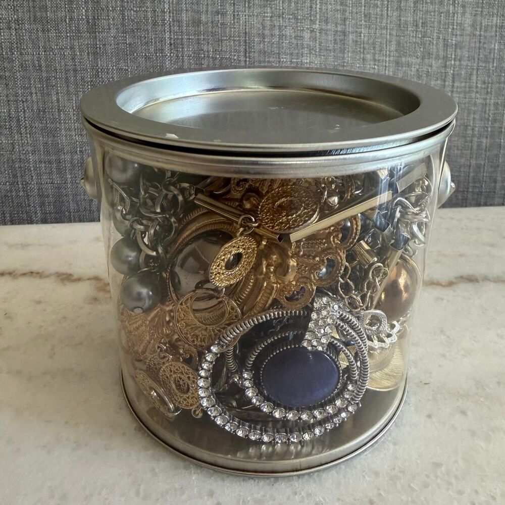 Gold and Silver Tone Mystery Jewelry Jar
